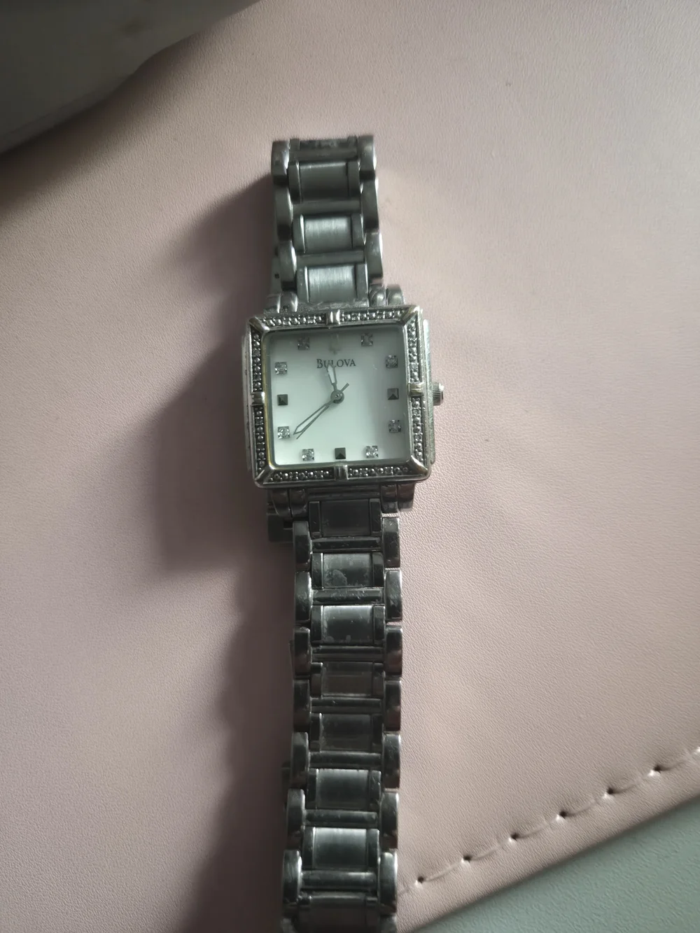 Bulova Silver and Steel Square-Back Bracelet Watch
